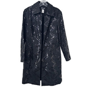 Vintage Domallo Long Blazer Size 6 Black Sequin